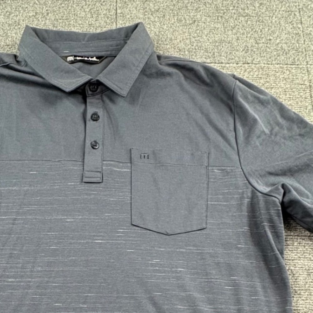 TravisMathew Mens XL Gray Space Dye Pima Cotton Blend Pocket Polo Shirt Golf
